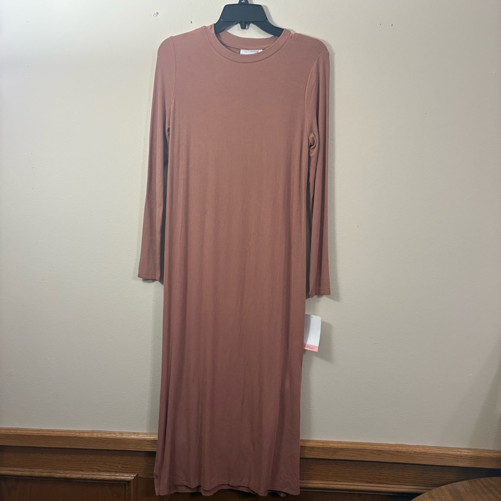 Motherhood maxi knit dress S mocha fitted staple minimalist maternity NWT cl